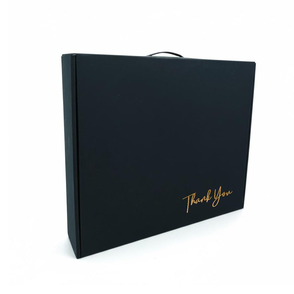 Black gift box with a Thank you 3D sticker